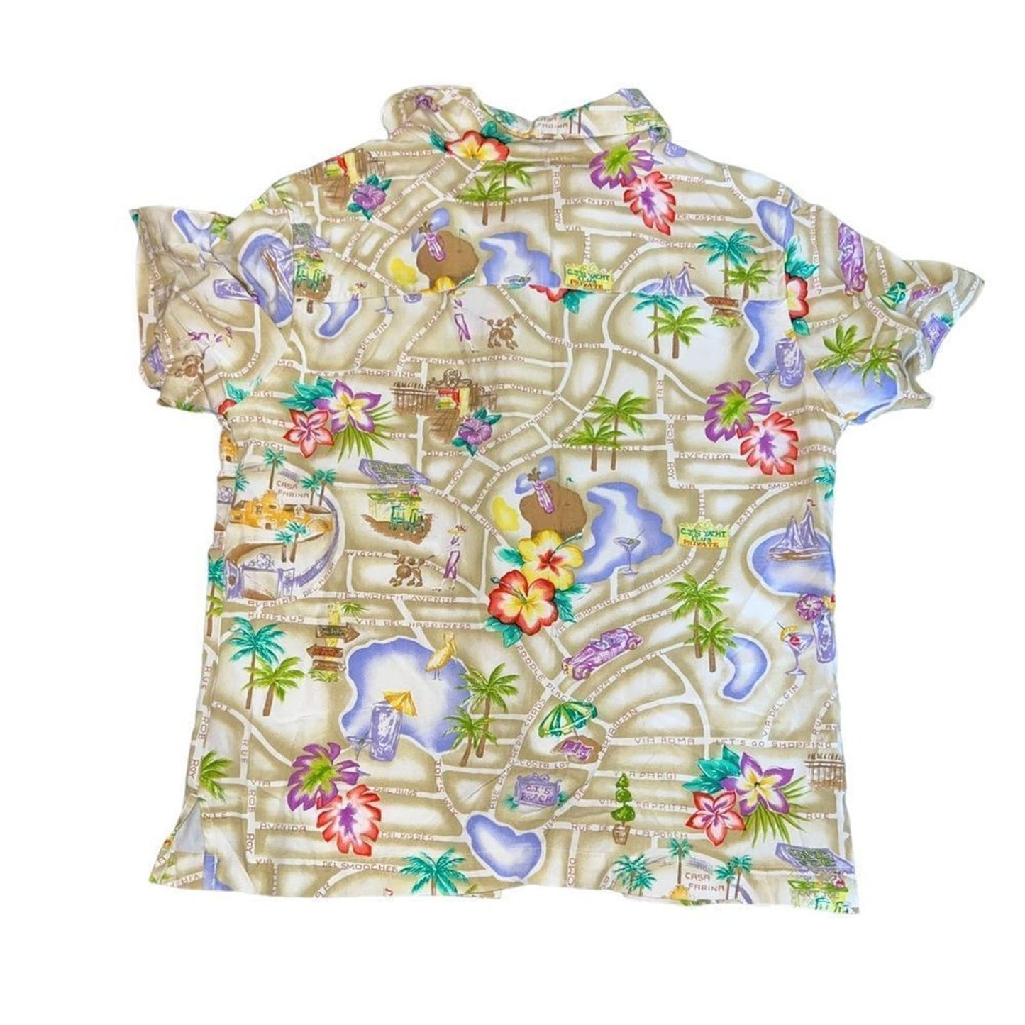 CARIBBEAN JOE button front shirt short sleeve map print Size Small