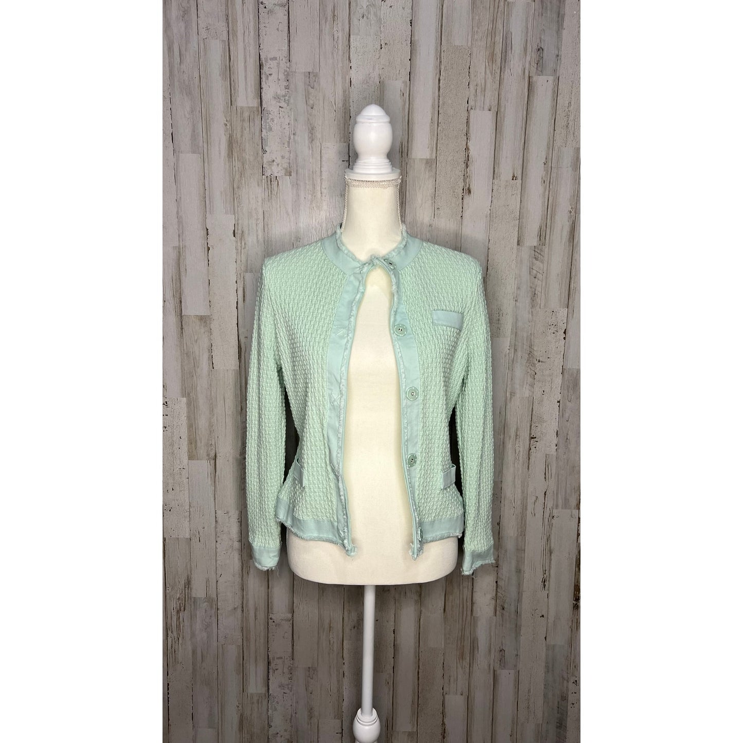 Talbots Women's Petite Small Green Waffle Knit Blazer Jacket