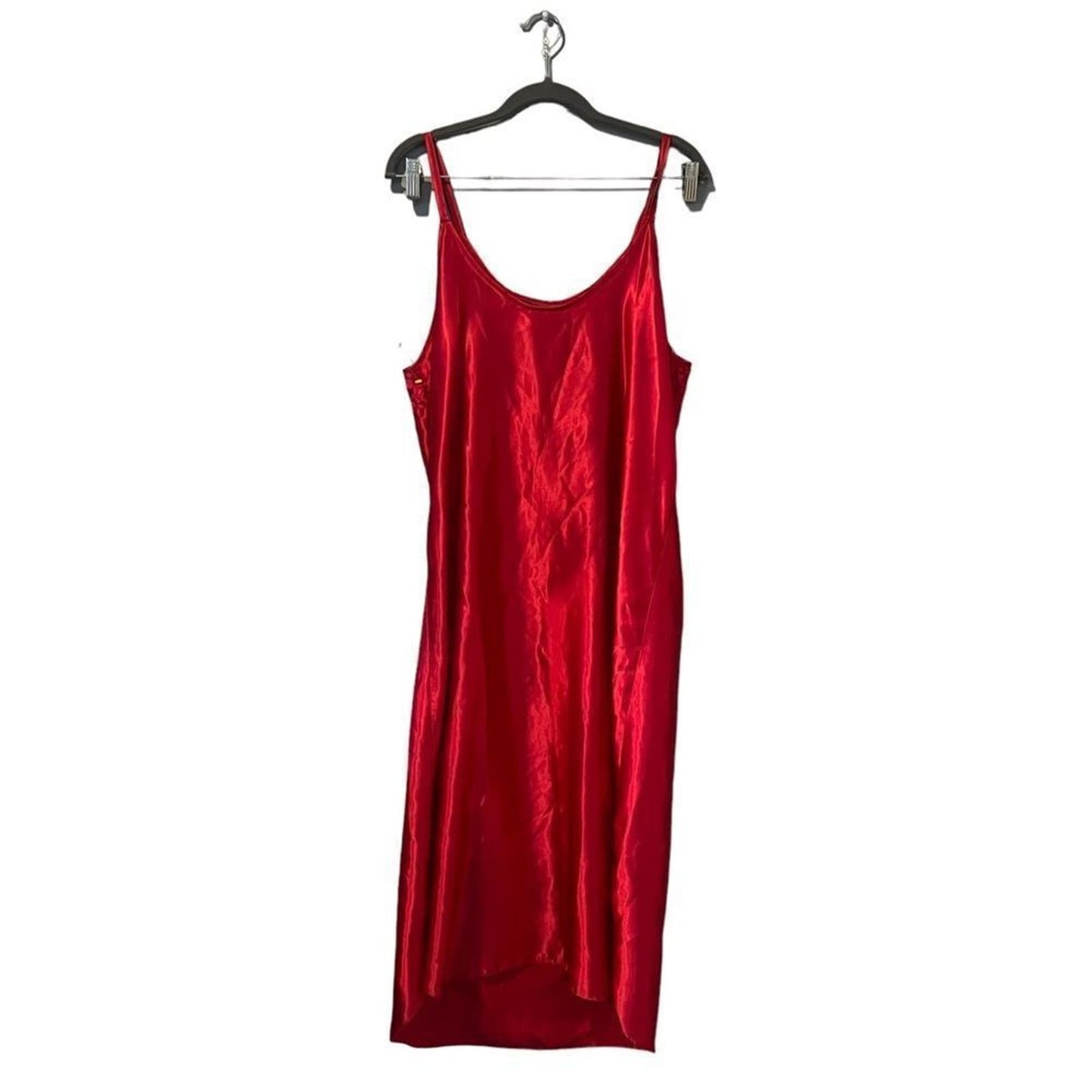 Dentelle Vintage 80s Red Slip Midi Dress / Nightgown with Lace Accents