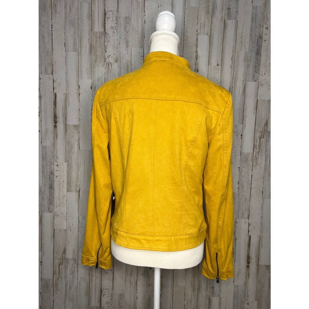 NWT Coffee Shop NY Women's Biker Jacket Medium Mustard Yellow Faux Suede Zip