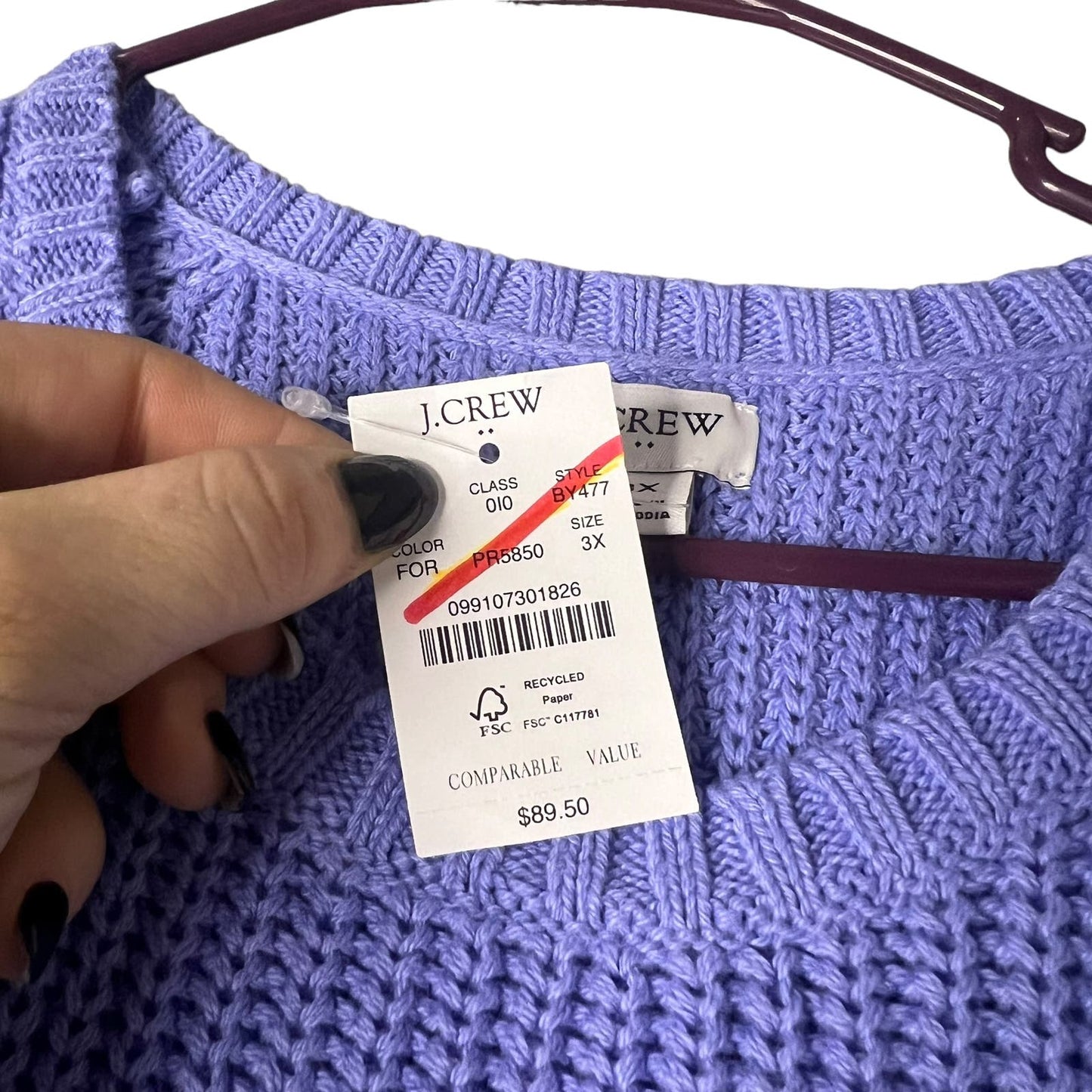 NWT J.Crew Women's 3X Purple Cable-Knit Sleeveless Sweater Vest