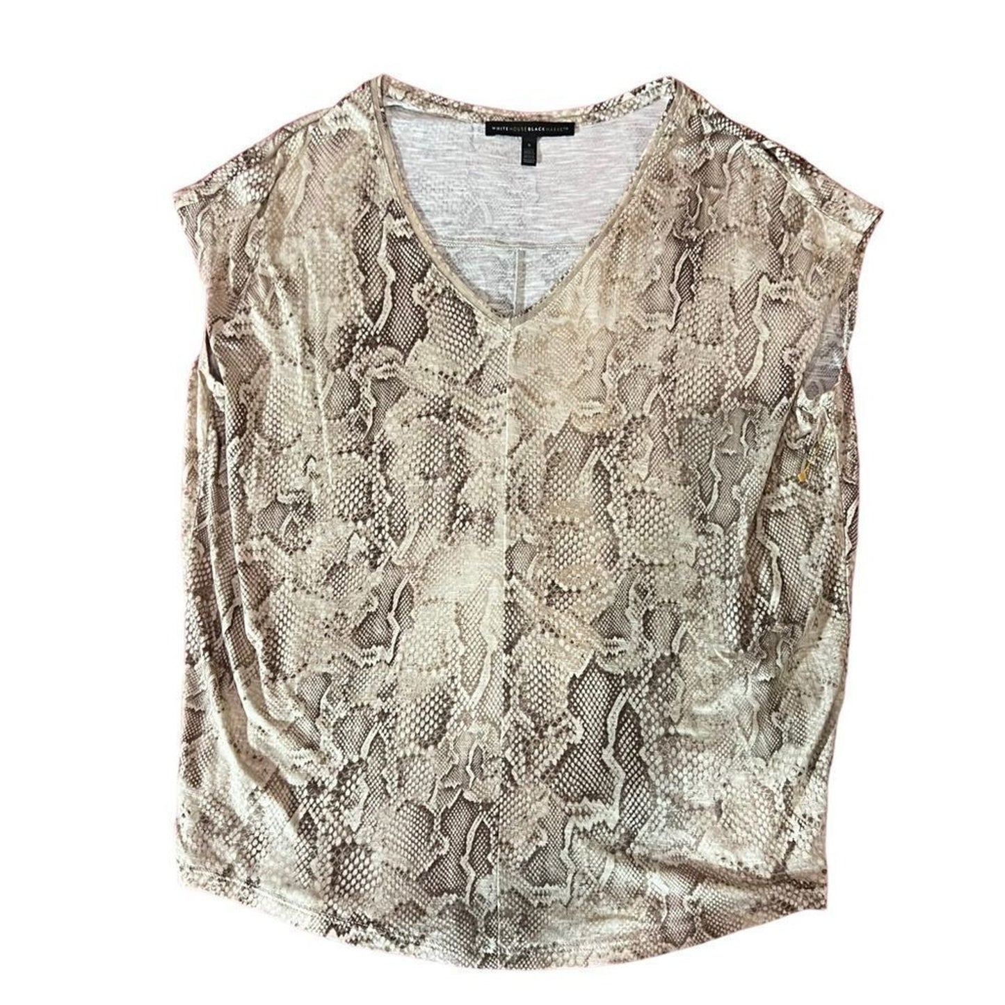 White House Black Market Blouse Womens Size Small Beige Snake Print V-Neck Top