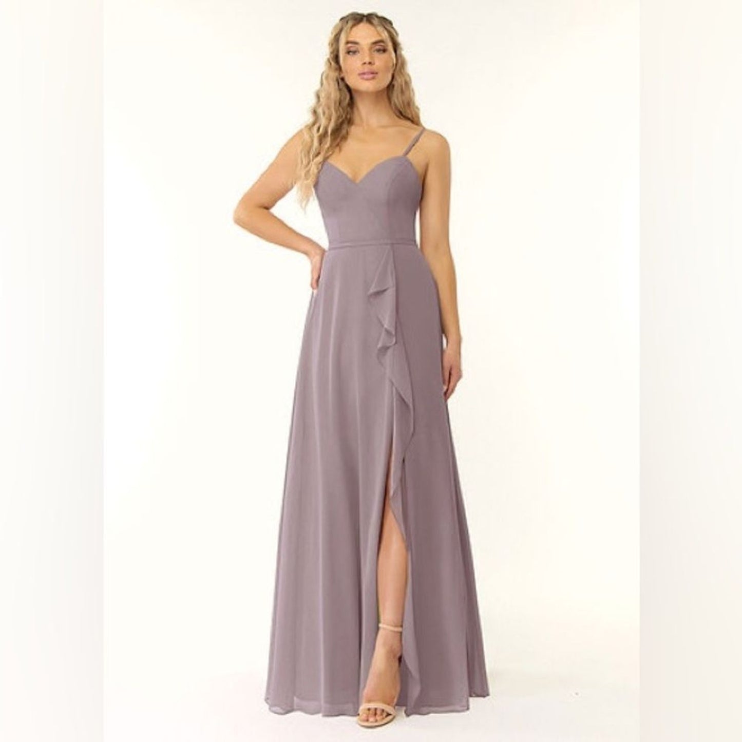 Azazie Bridesmaid Dress Womens C Dusty Mauve Purple V-Neck A-Line Maxi