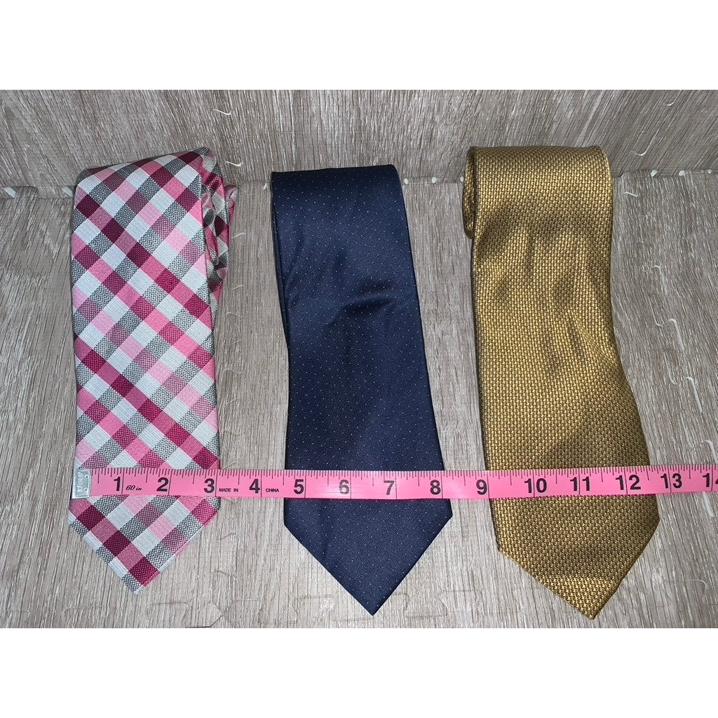 Set of 3 Men's J FERRAR GEORGE Multicolor Plaid & Check Necktie Set