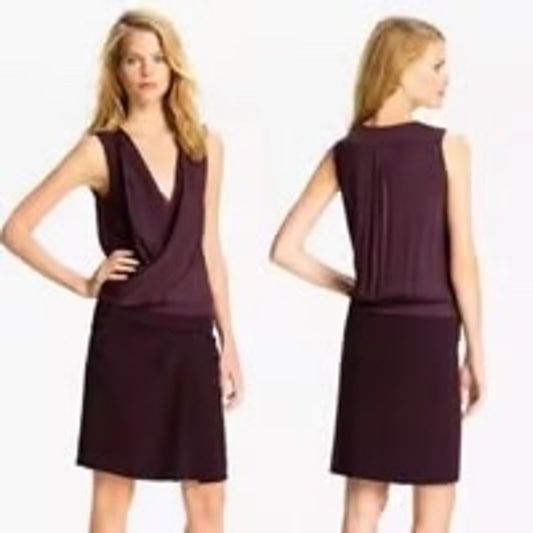 Diane von Furstenberg Plum Daran Draped Cocktail Dress Size 6 Knee Length Silk