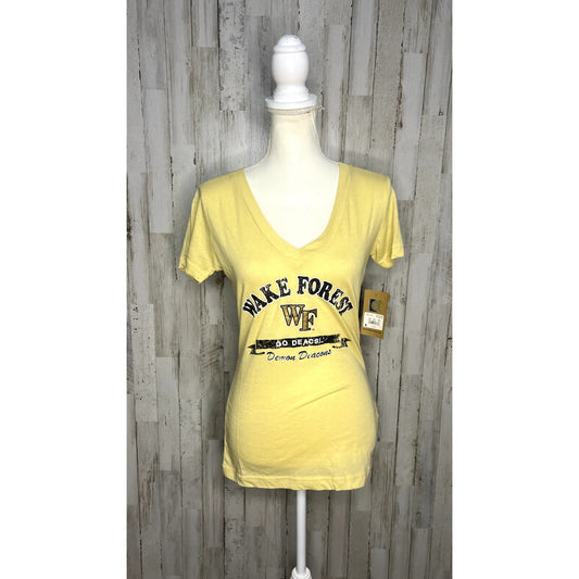 NWT Rivalry Threads Wake Forest NCAA Women's V-Neck Tee Old Gold Size Small