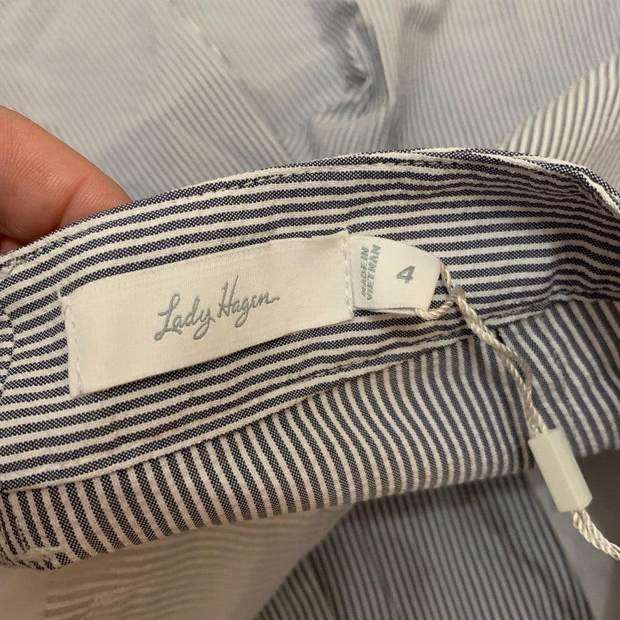 NWT Lady Hagen Navy White Seersucker Shorts Size 4 Women’s