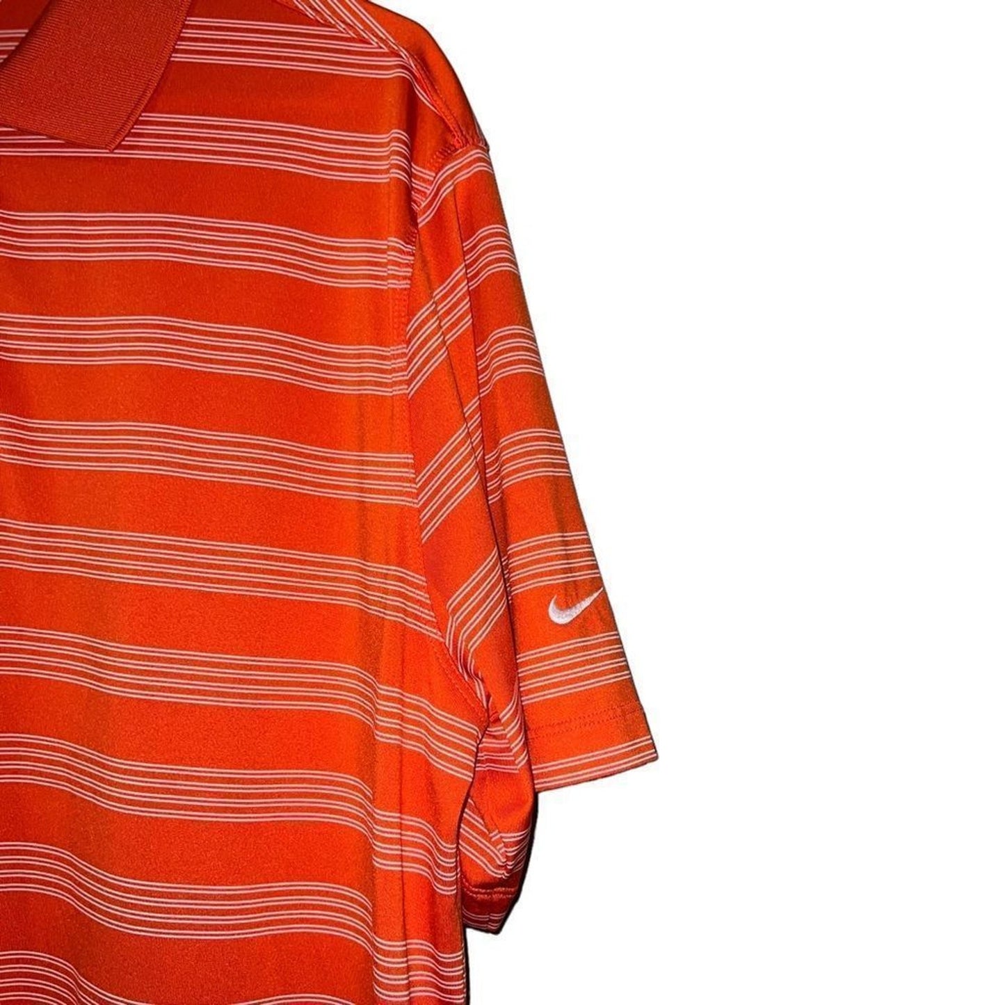 Nike Golf Polo Shirt Mens XL Orange Striped Short Sleeve Dri-FIT Tour
