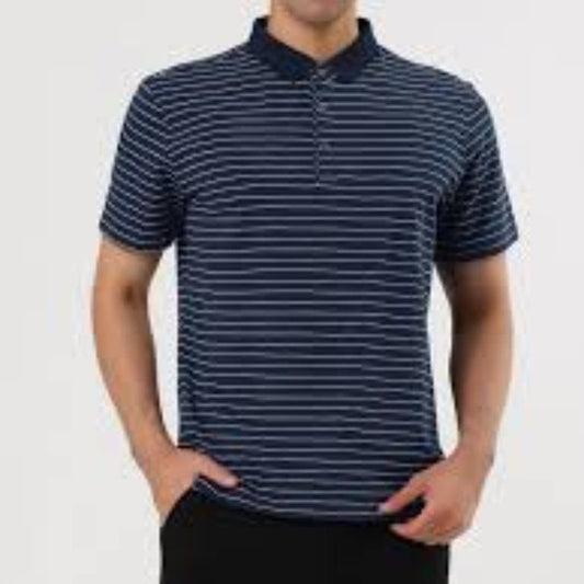 Ben Hagen Men's Size Large Navy Blue Striped Polo