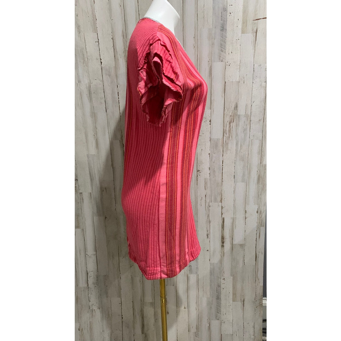 THML Dress Womens XS Pink Striped Shift Short Ruffle Sleeve