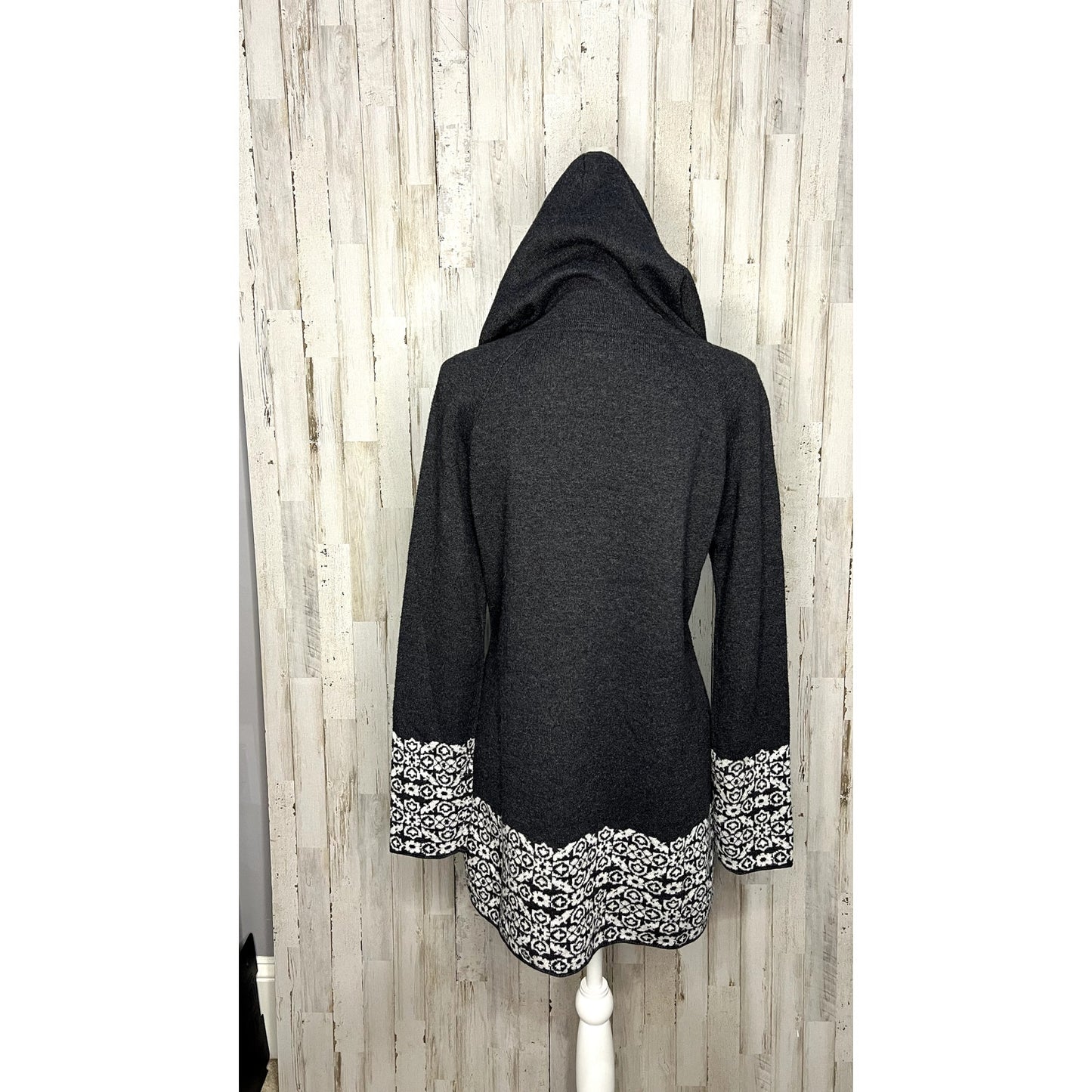 Cynthia Rowley Women's Medium Gray Hooded Full-Zip Cardigan Sweater