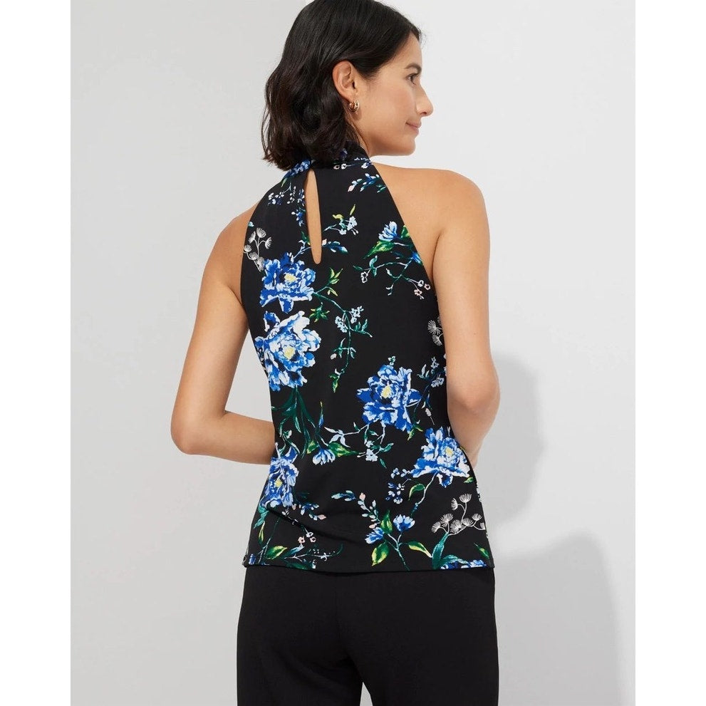 NWT WHBM Women's Small Sleeveless Floral Halter Blouse Black Mock-Neck Top