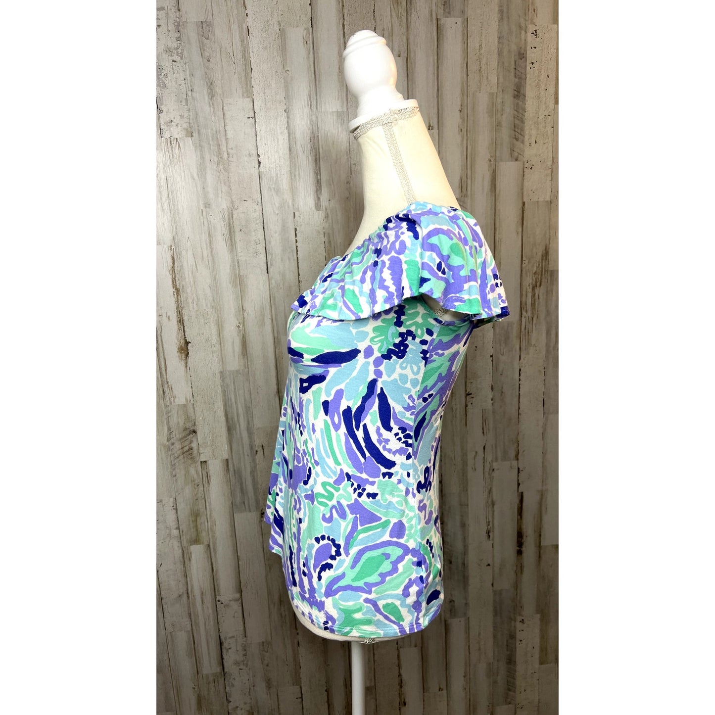 Lilly Pulitzer Women's XS Neveah One Shoulder Top Abstract Print Ruffle Detail