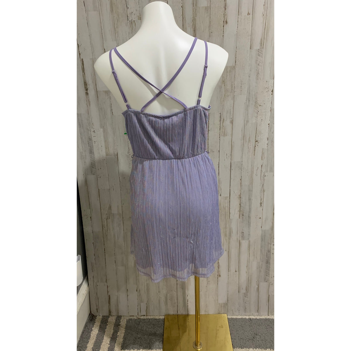 Living Doll Dress Womens Size 1 Purple Glitter Pleat V-Neck