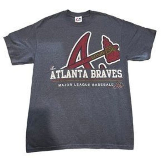 Majestic Atlanta Braves Logo Crew Neck Short Sleeve T-Shirt Size Medium