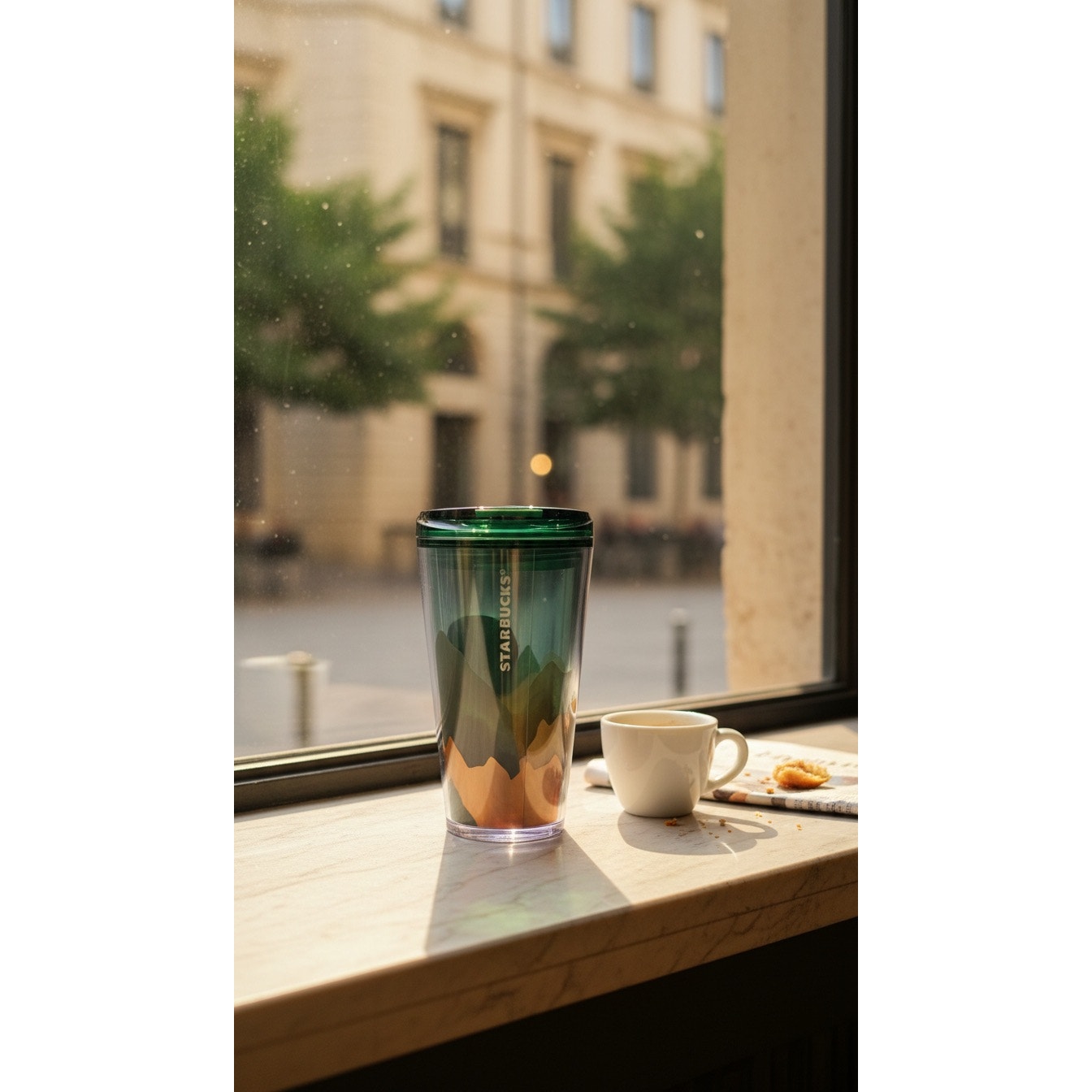 Starbucks Mountain Scape Travel Tumbler Green Lid 16 oz
