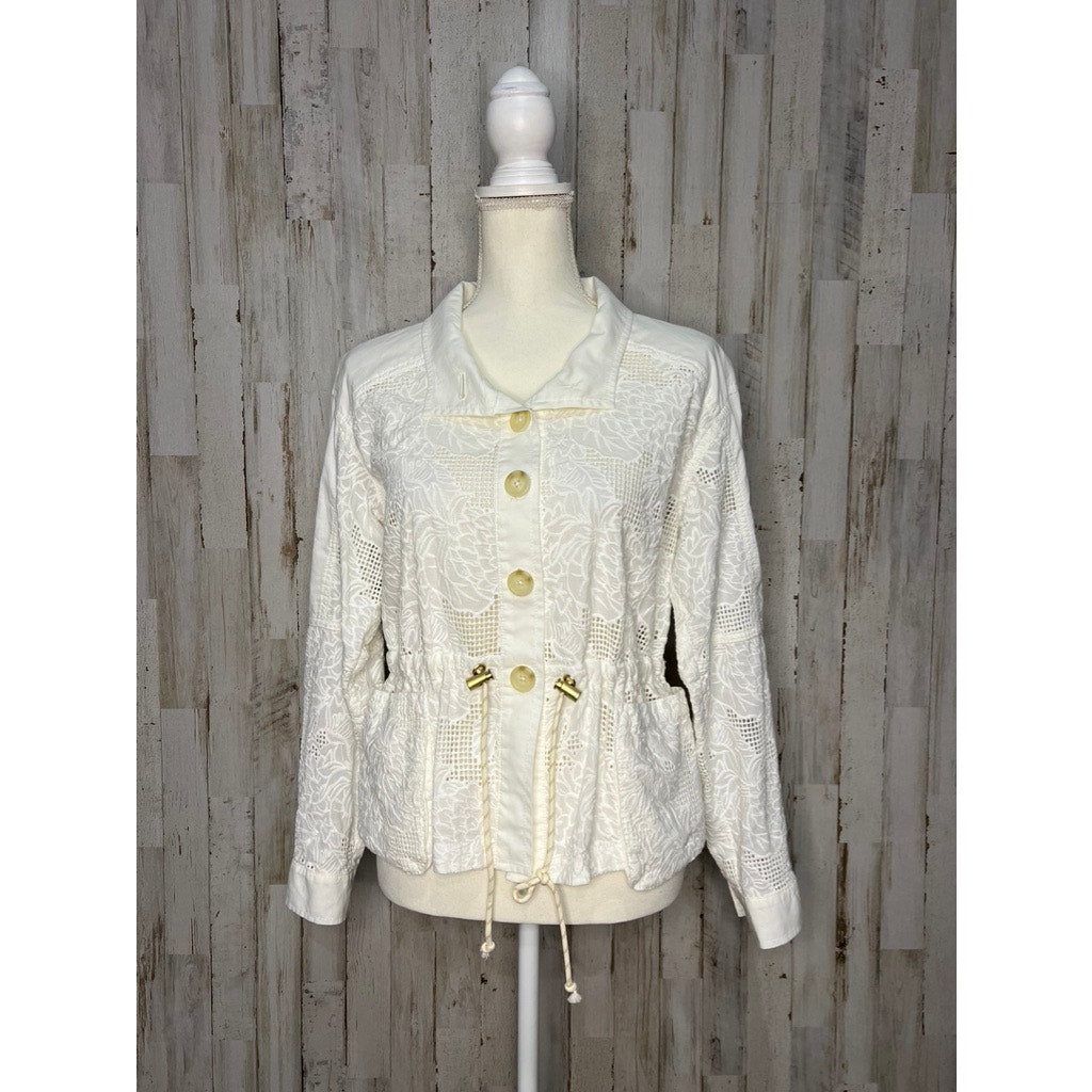 NWT Anthropologie Women's XS White Eyelet Anorak Jacket Casual Long Sleeve