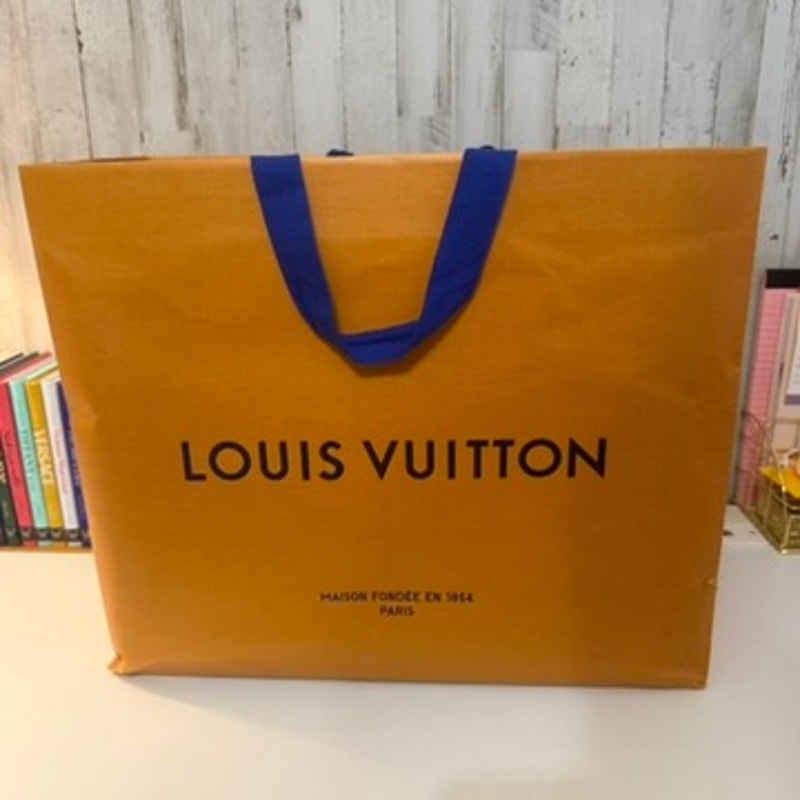 Louis Vuitton Orange Large Shopping Gift Bag Blue Ribbon Handles