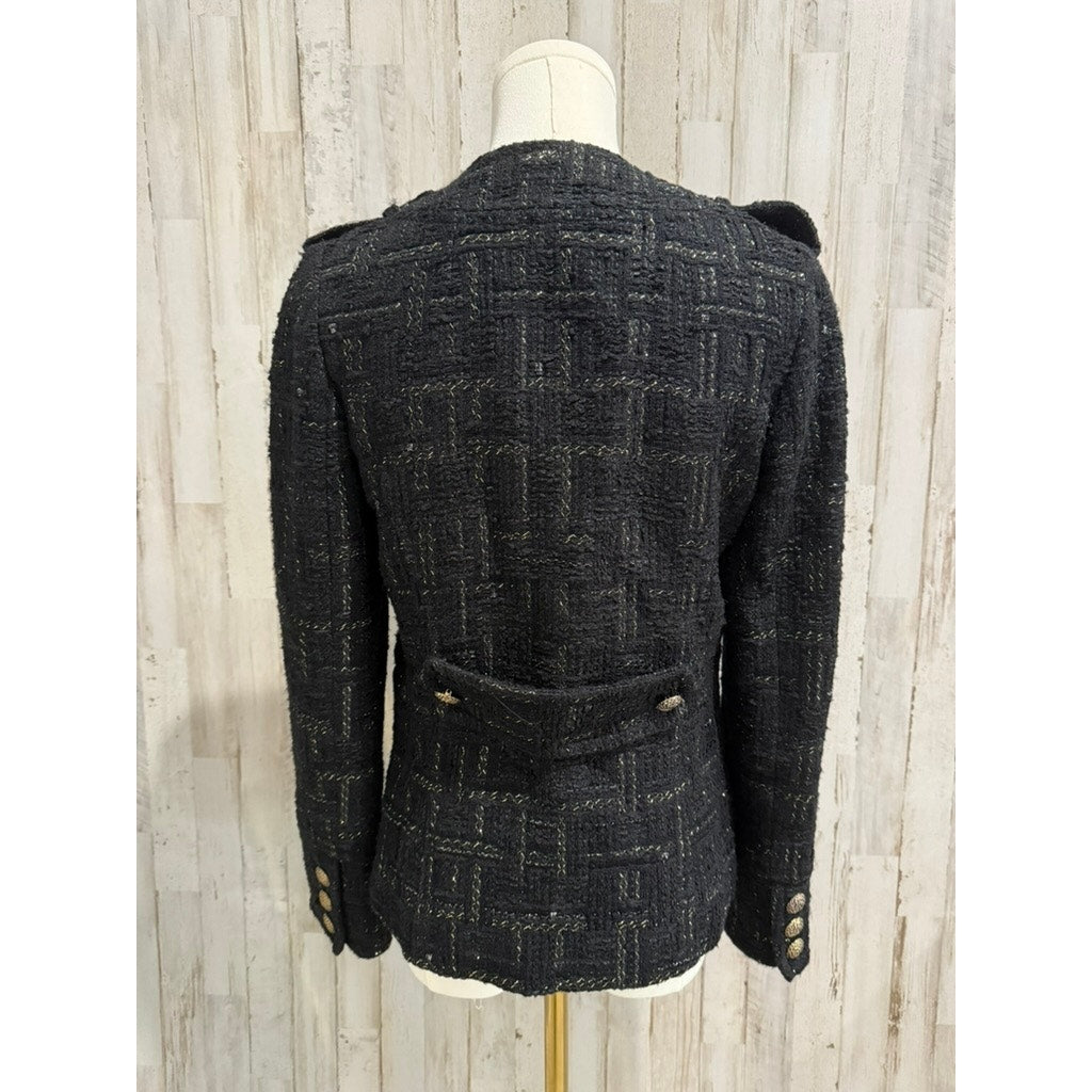 Milly of New York Women's Black Tweed Double-Breasted Jacket Size 2