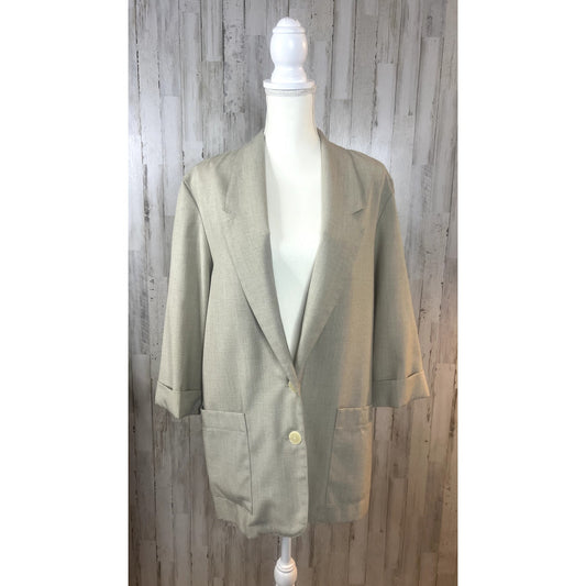 Vintage Requirements Beige Blazer Jacket Women's Size 11/12 Lapel Collar Pockets