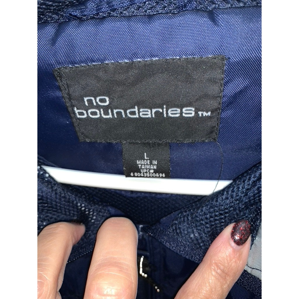 Vintage No Boundaries Unisex Windbreaker Jacket Navy Yellow Large Hooded Zip