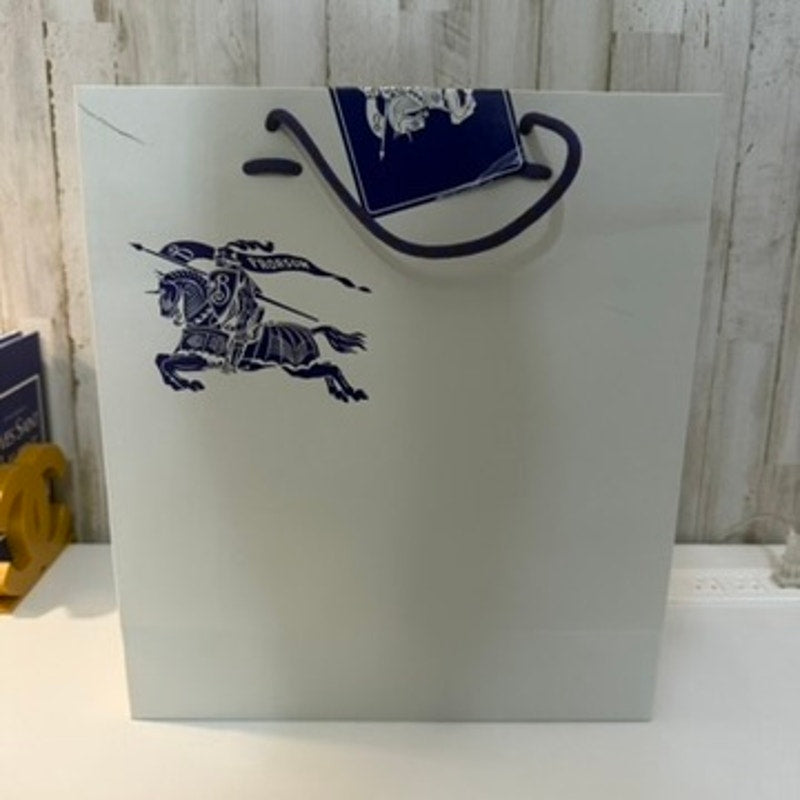 Burberry Large Shopping Gift Bag White Blue Rope Handles Prorsum Knight