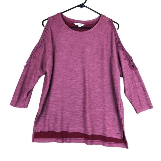 American Eagle Women's Small Red Knit Blouse with Cold Shoulder & 3/4 Sleeves