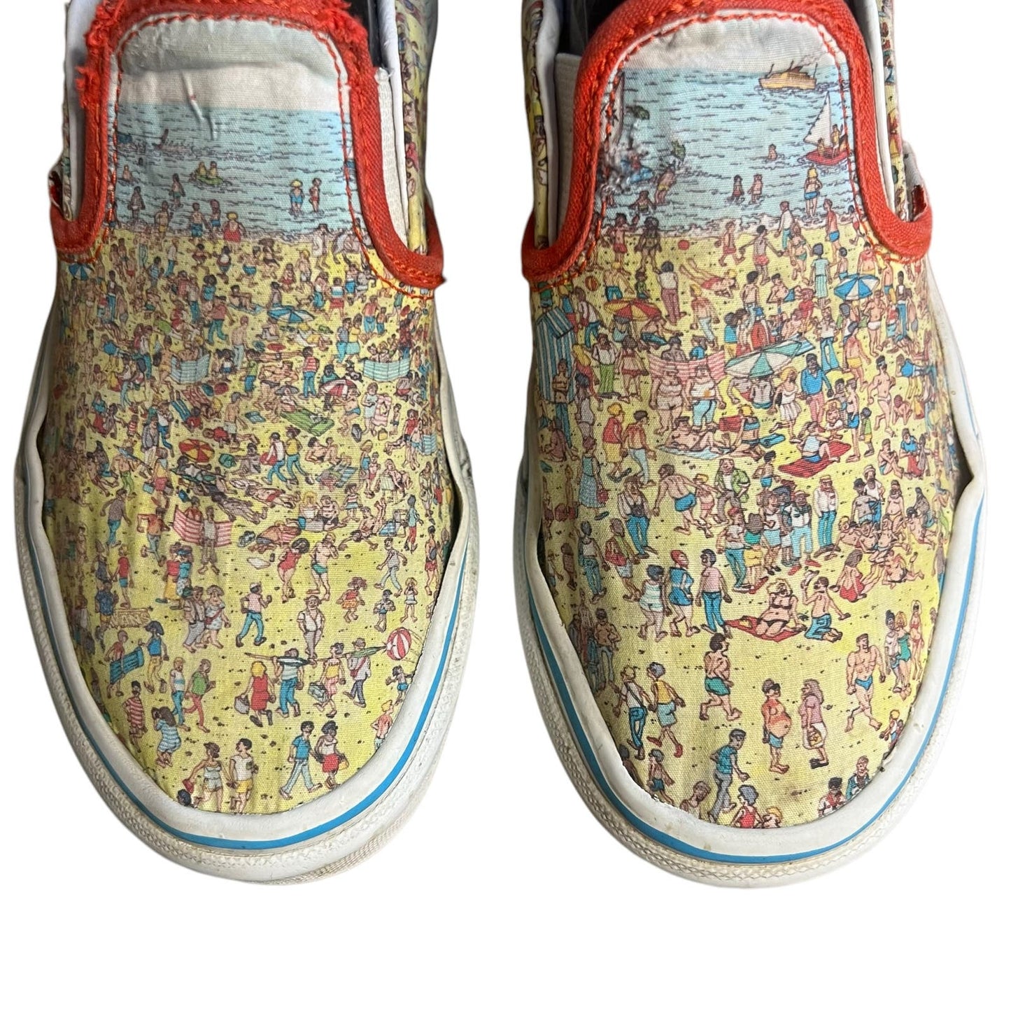 Vans X Where's Waldo Slip-On Kids 2.5 Shoes Red/Yellow Canvas