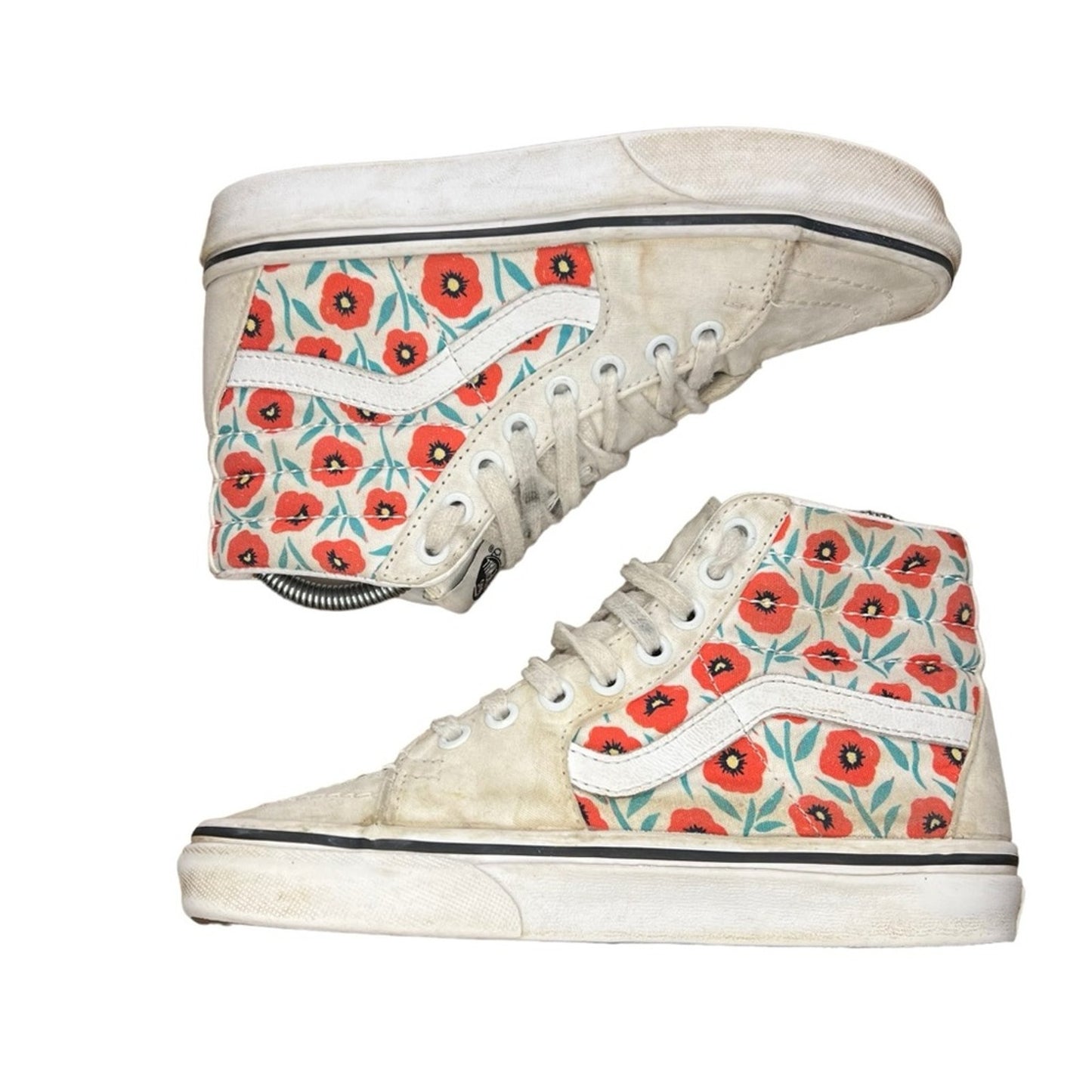 Vans Sk8-Hi Womens Sneakers Size 5 White Red Teal Floral High Top Lace Up
