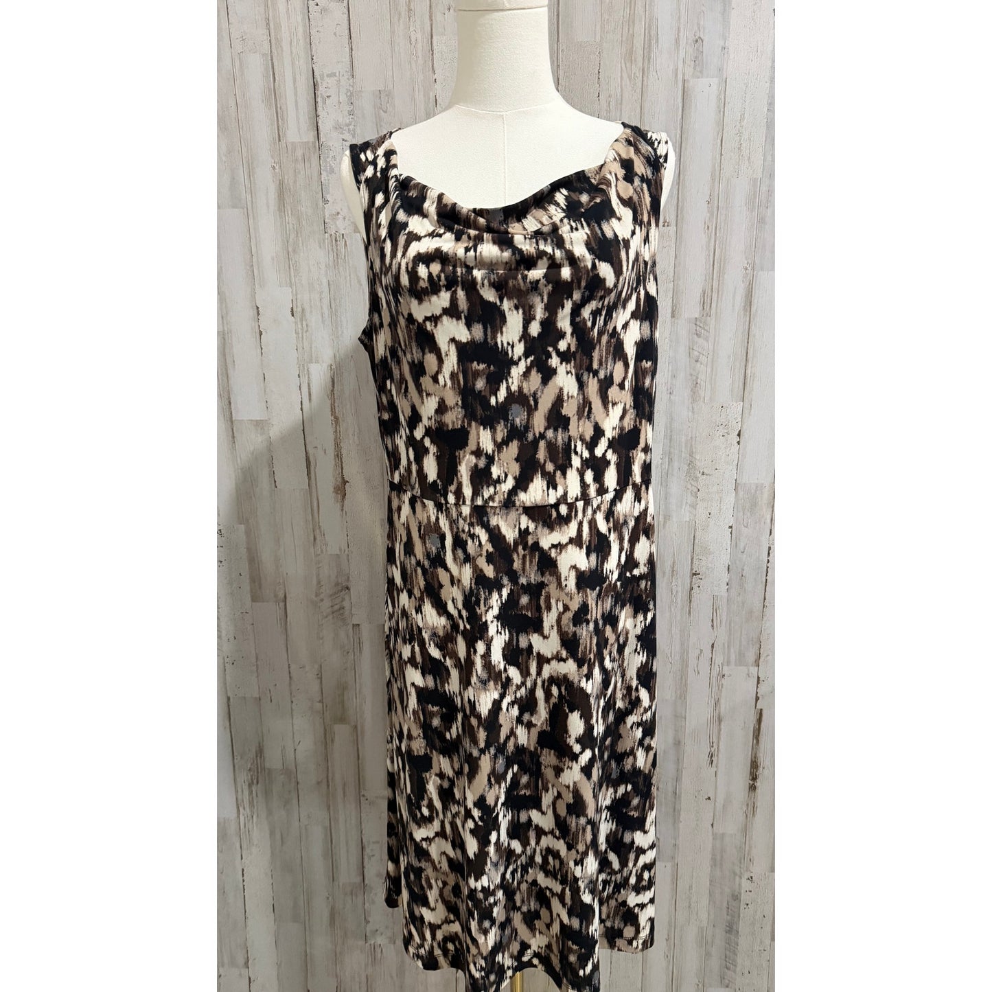 212 Collection Dress Womens Medium Cowl Neck Brown Black Abstract Animal Print