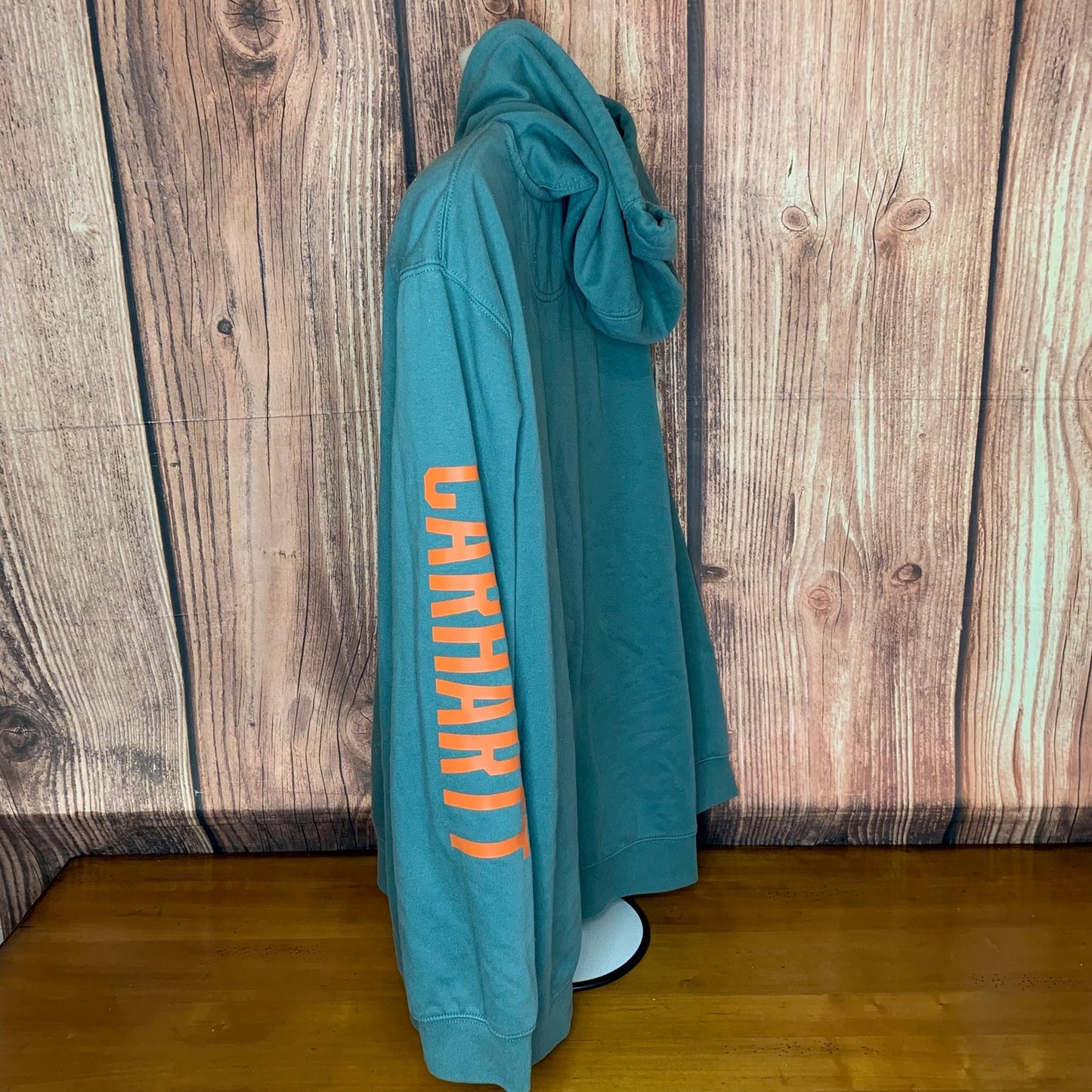 Carhartt Hoodie Mens 3XL Green Pullover Orange Sleeve Logo