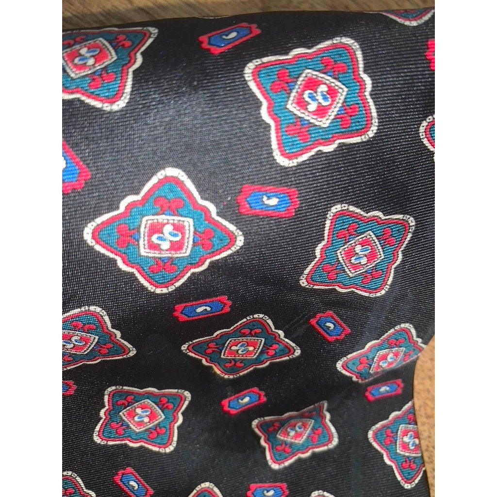 Andhurst Men's Designer Silk Tie Black with Red & Blue Geometric Pattern