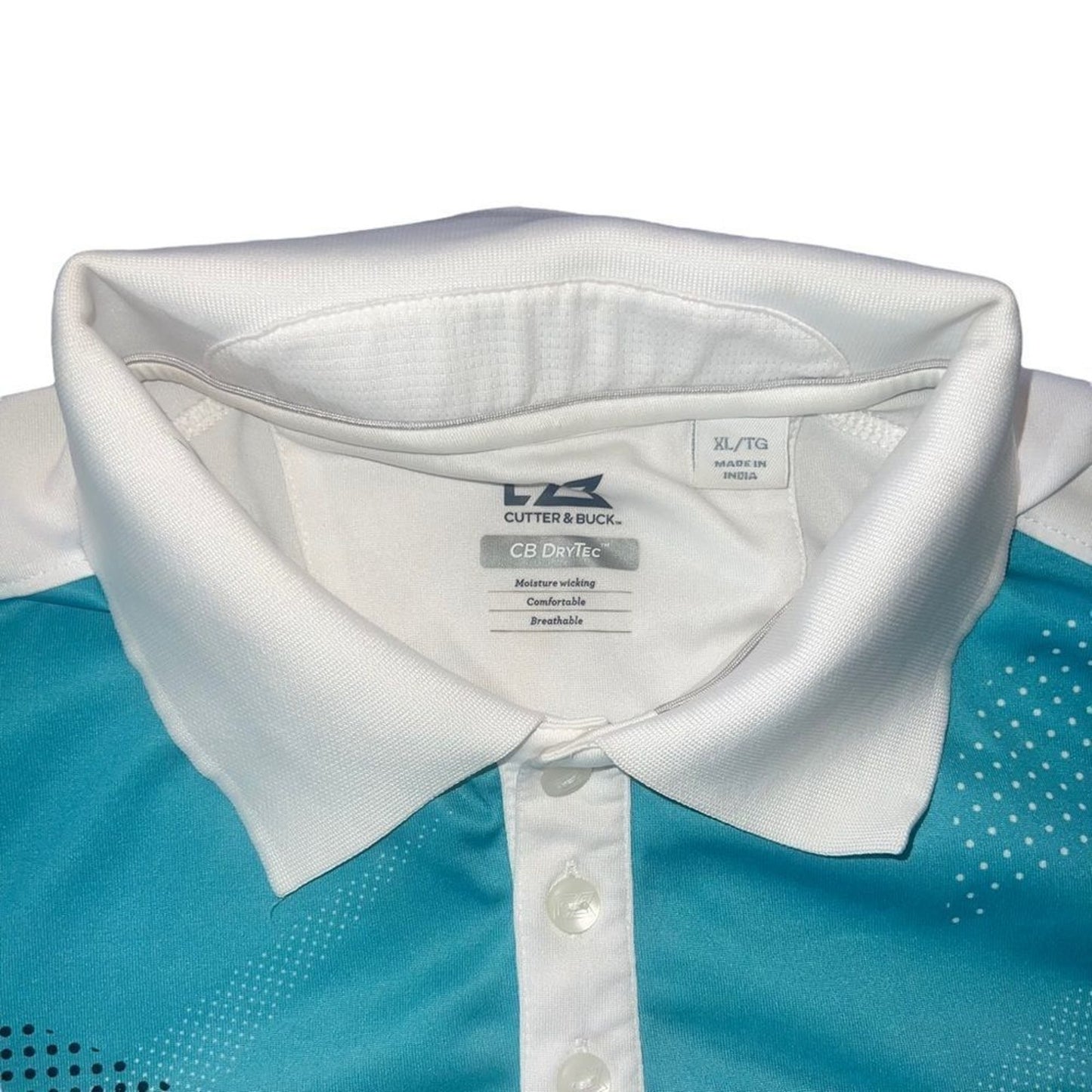 Cutter & Buck Men's Golf Polo Shirt XL White Aqua Abstract Print Short
