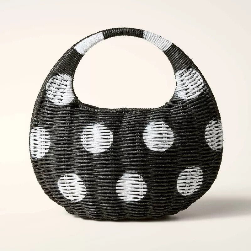 NWT Kate Spade x Target Polka Dot Wicker Crescent Saddle Bag Black/White
