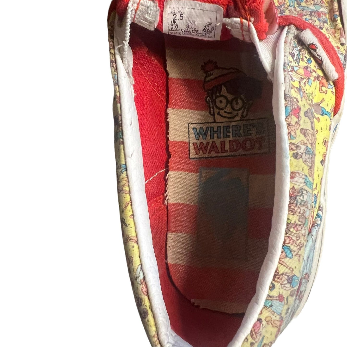 Vans X Where's Waldo Slip-On Kids 2.5 Shoes Red/Yellow Canvas