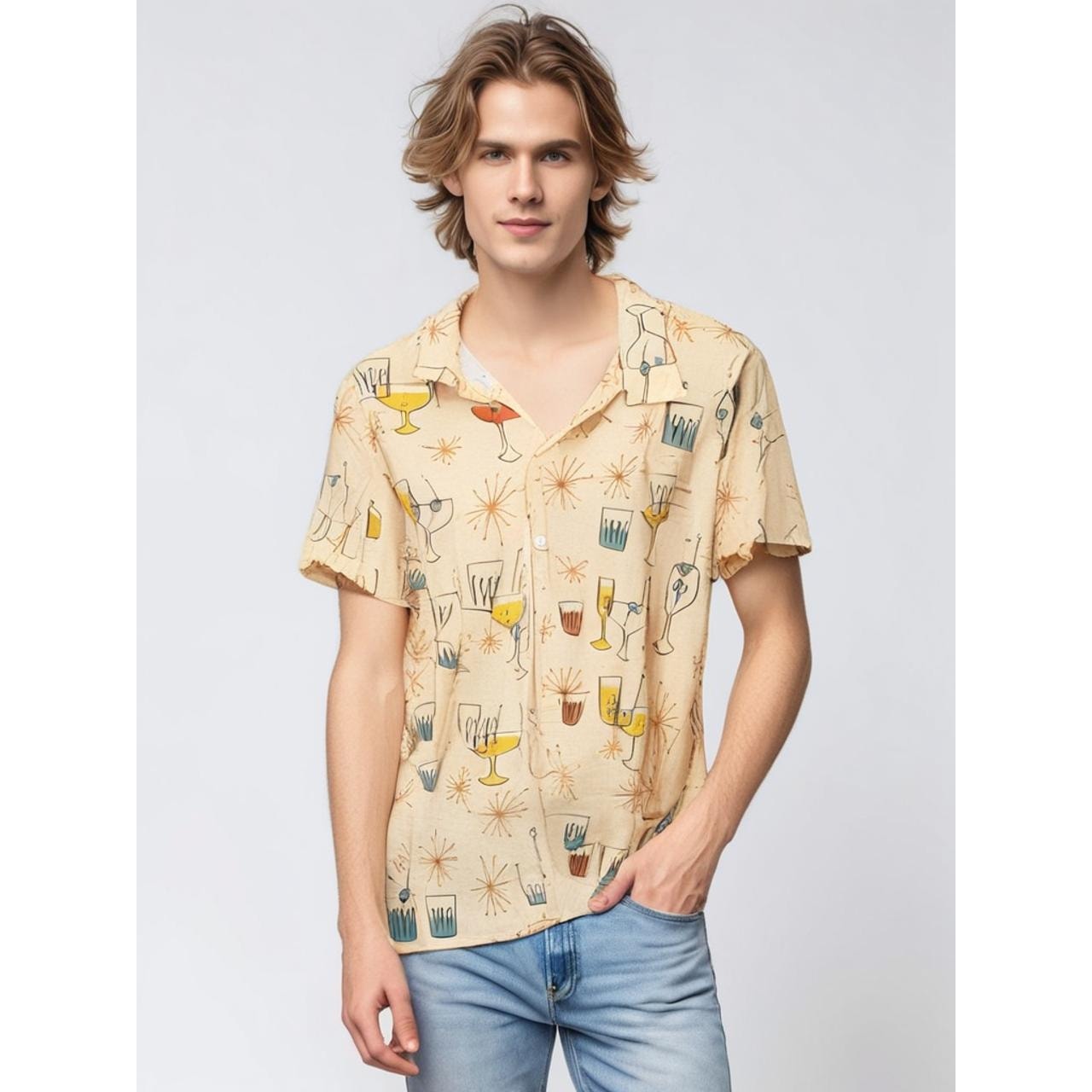 Hawalili Men's 3XL Hawaiian Shirt Mid Century Modern Print Casual