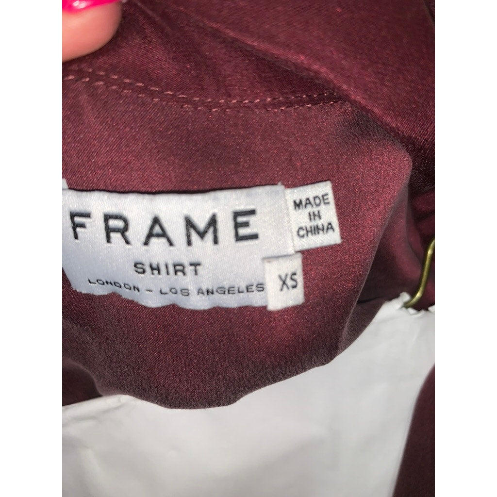 FRAME Women's Lace-Up Silk Blouse Red Collared Long Sleeve XS