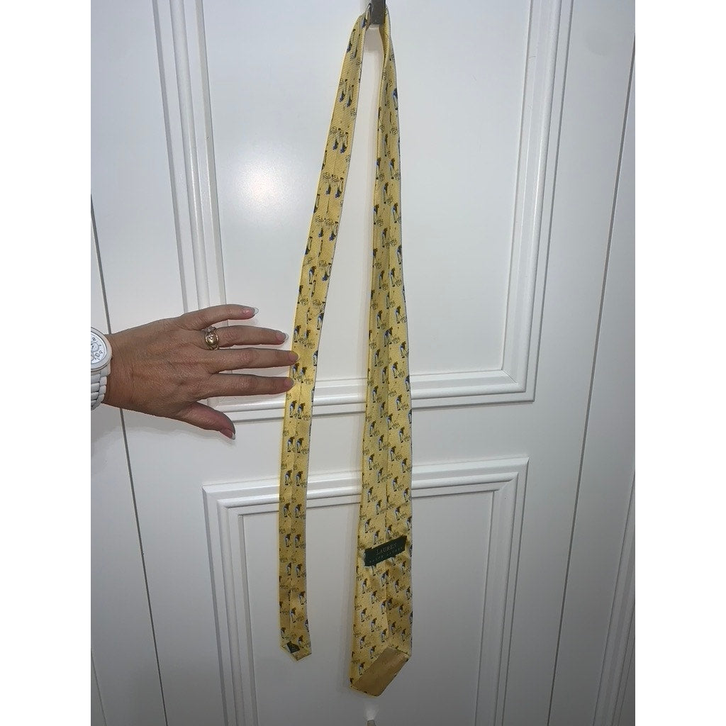 Lauren Ralph Lauren Men's Yellow Silk Tie Golfer Print Classic Style