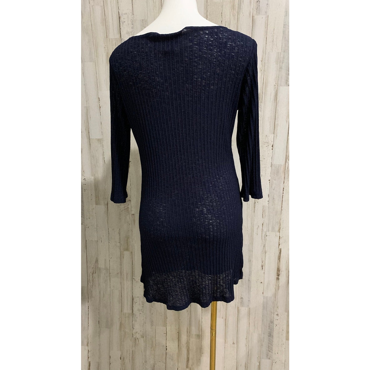 J. Valdi Sweater Dress Womens Large Navy Ribbed Knit Sheer