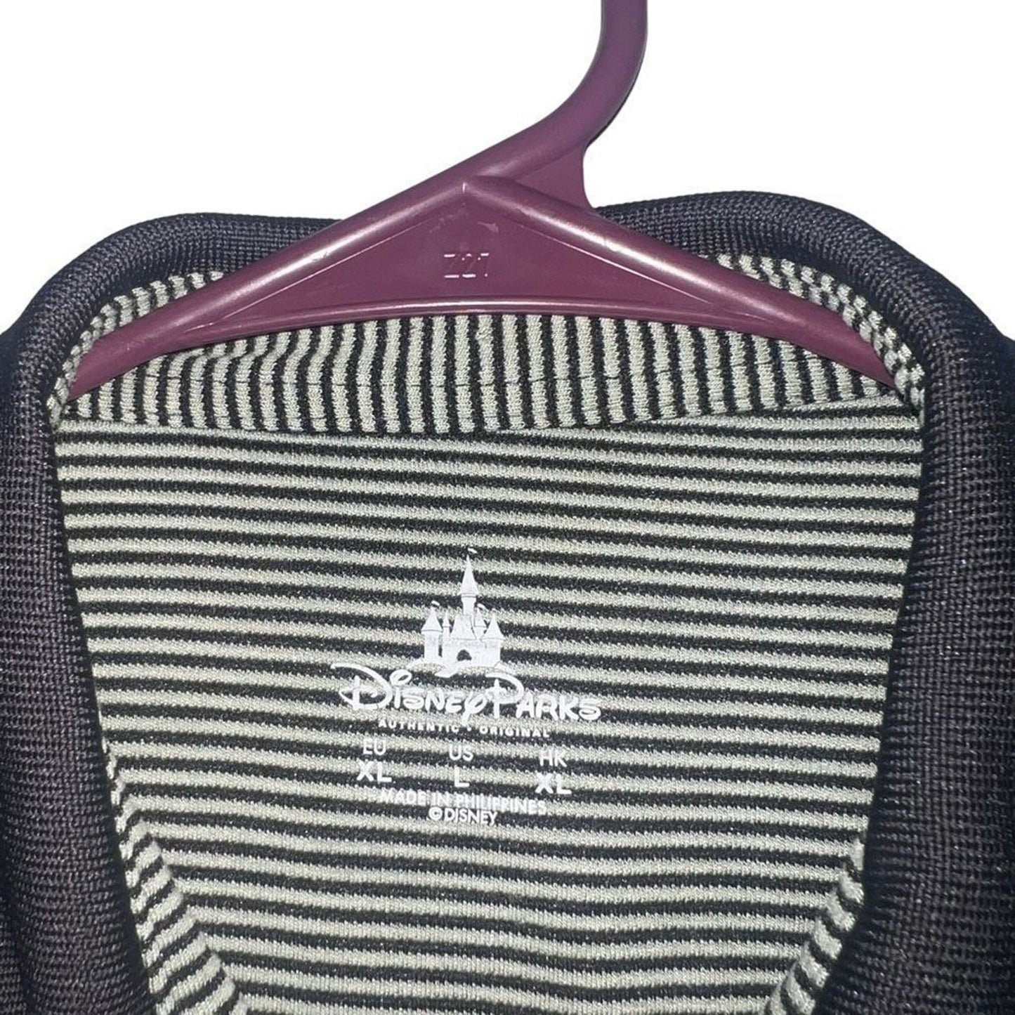 Disney Parks Disneyland Polo Shirt Mens XL Black Gray Striped Short Sleeve Golf
