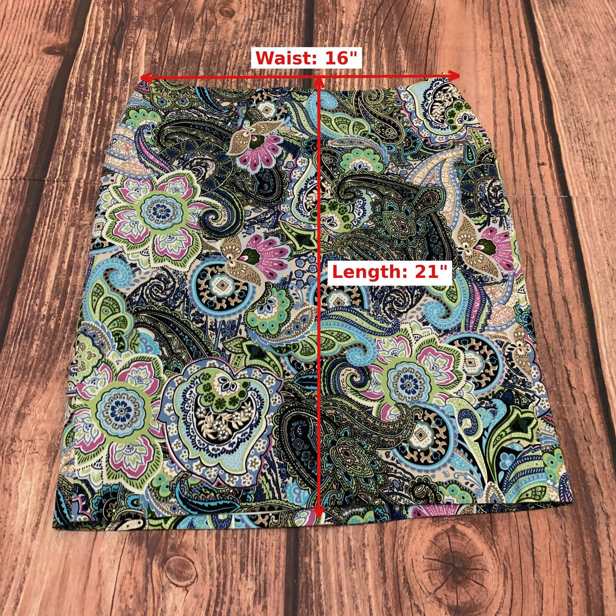 Talbots Petites Paisley Pencil Skirt Size 10P Blue Green
