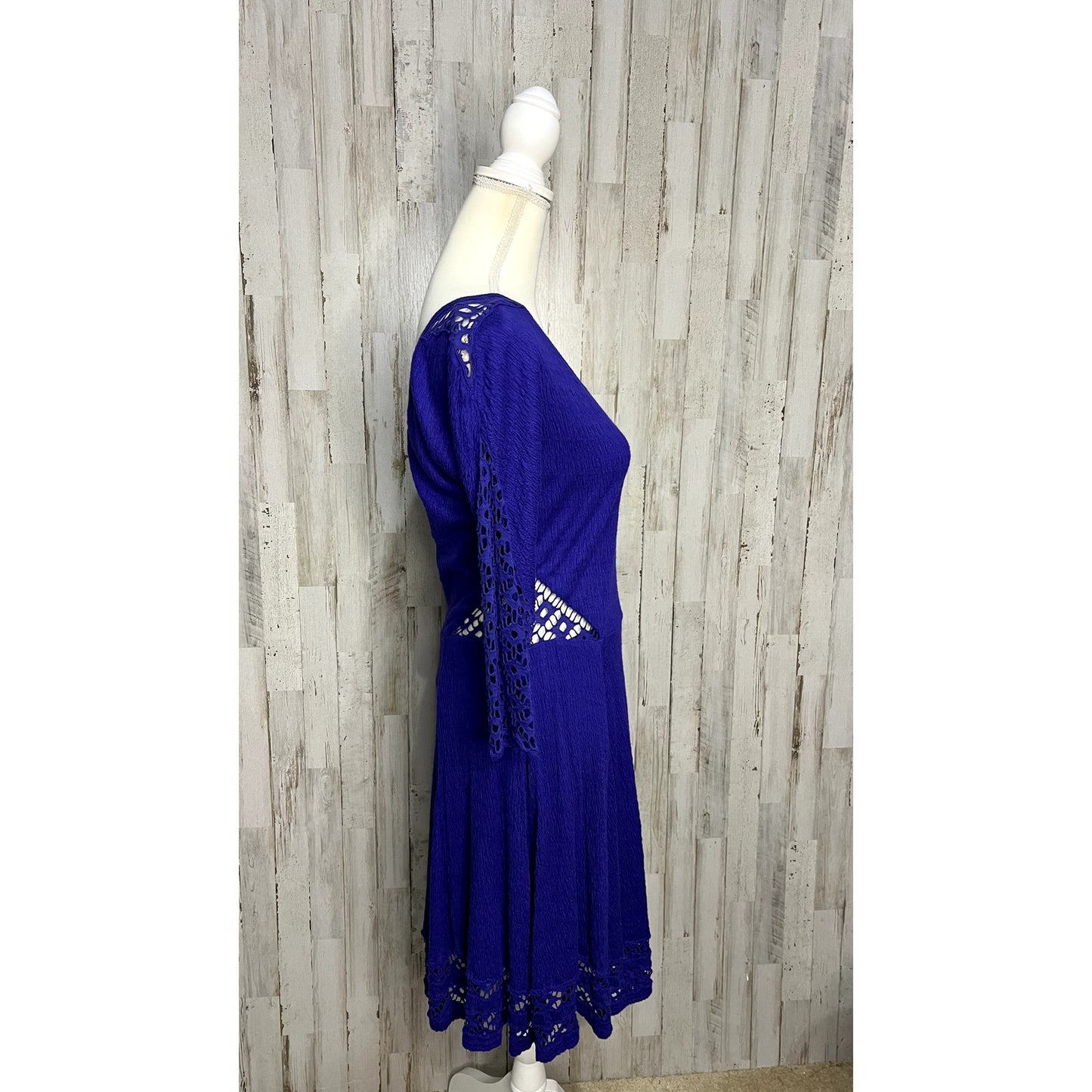Free People Women's Blue Knee Length Dress Medium Bohemian Casual 3/4 Sleeve