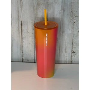 Starbucks Summer Ombre Cold Cup Tumbler 24 oz Orange Pink Yellow w/ Lid