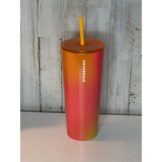Starbucks Summer Ombre Cold Cup Tumbler 24 oz Orange Pink Yellow w/ Lid
