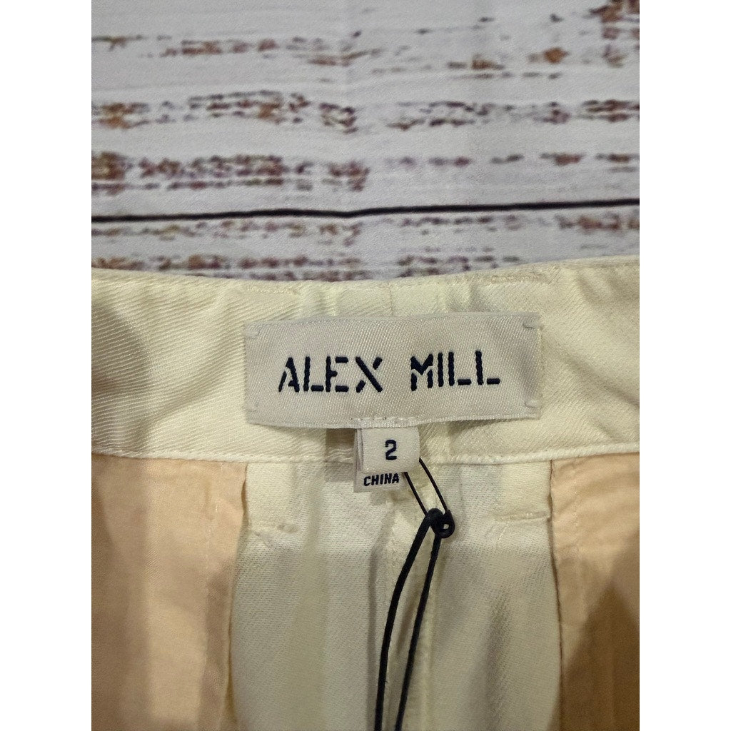 NWT Alex Mill Women's Dress Pants Size 2 Beige Double Pleat Twill Straight Leg