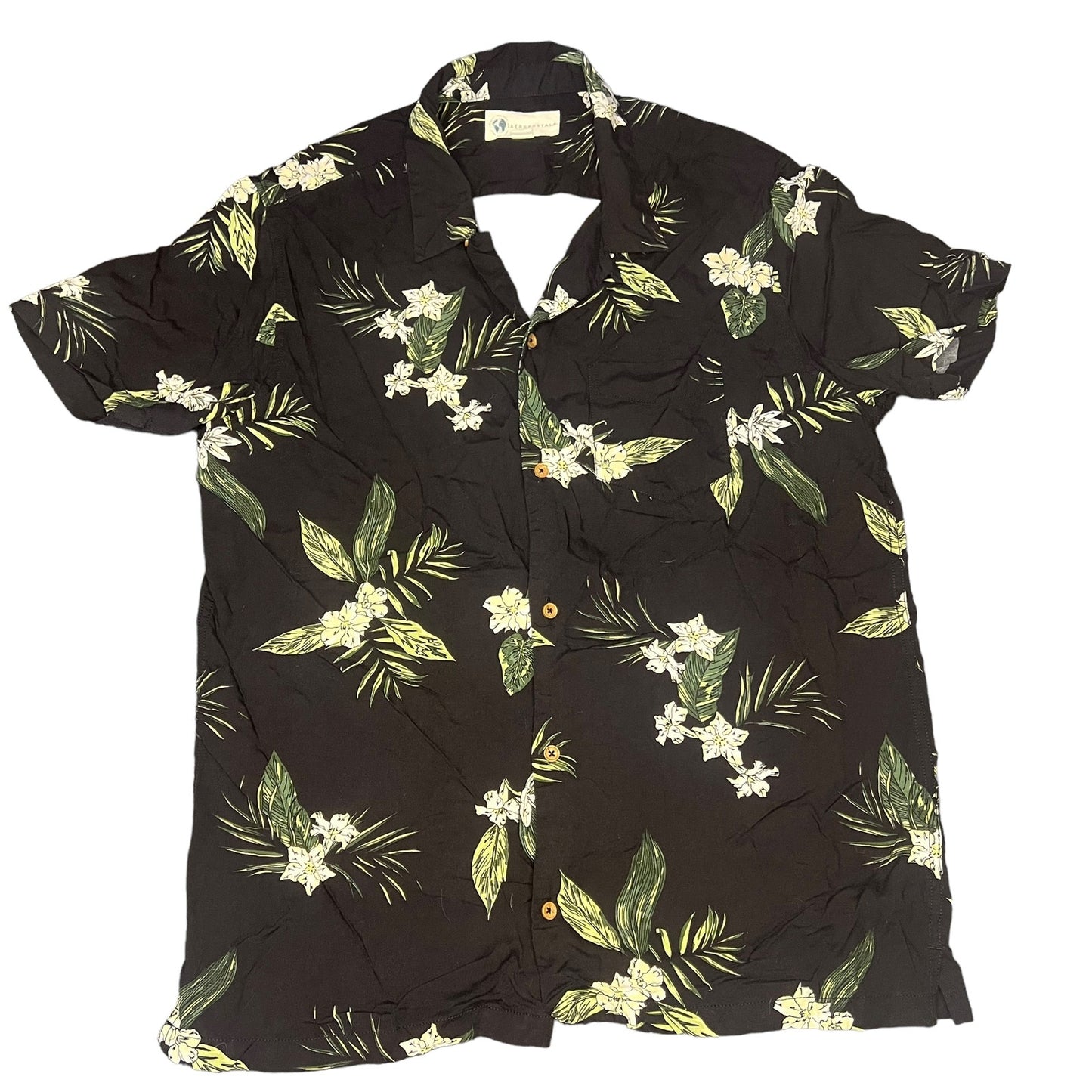 Aéropostale Men's Large Tropical Print Black Floral Short Sleeve Button Down Top