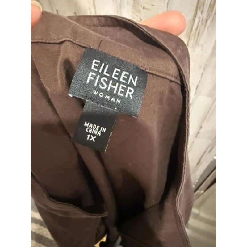Eileen Fisher Jacket Womens Plus 1X Brown Full Zip Stand Collar Pockets