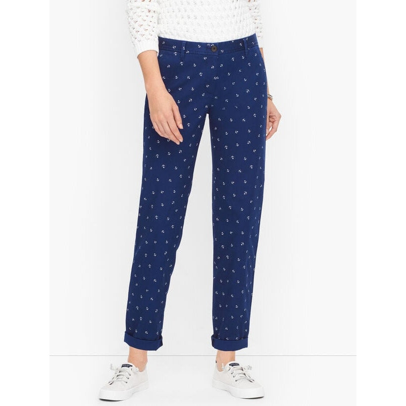 Talbots Women's Size 12 Blue Anchor Print Relaxed Chino Pants