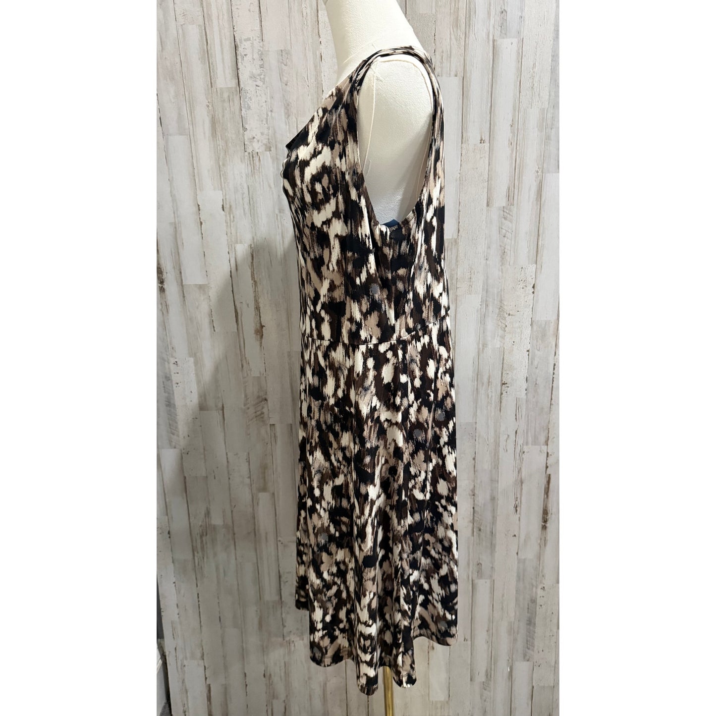 212 Collection Dress Womens Medium Cowl Neck Brown Black Abstract Animal Print
