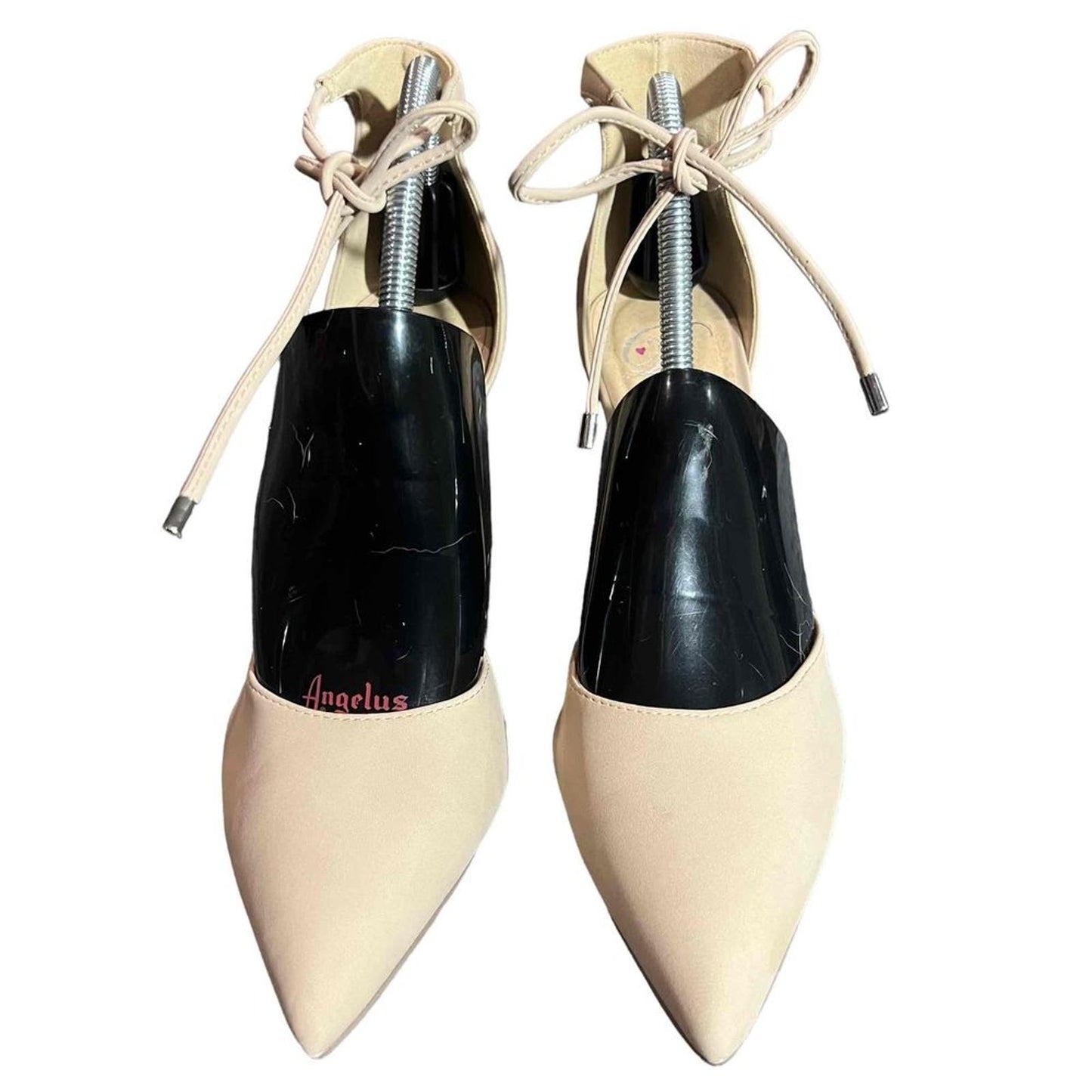 Beige Suede Block Heel Ankle Tie Pointed Toe Heels / Pumps Women's Size 10M